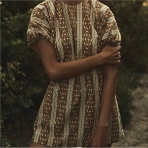 Matin Studio Embroidered Cotton Mini Dress Mustard Puff Sleeve AU 6 US 2